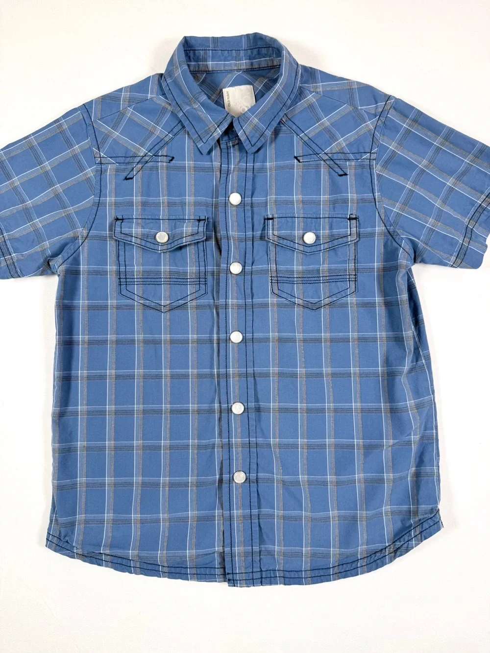 OLD NAVY Boys Y2K Western‎ Pearl Snap Plaid Short Sleeve Shirt XS Ranch Cowboy